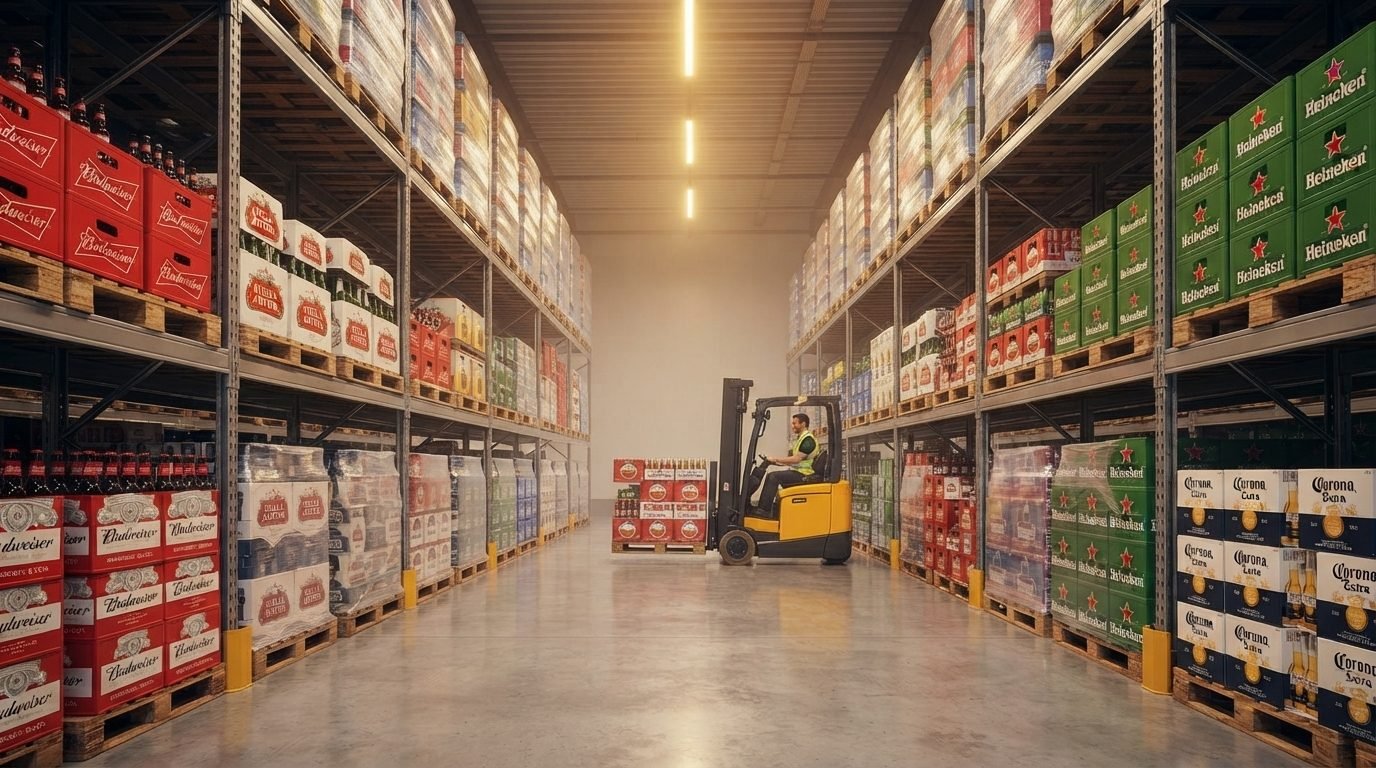 Depósito da Ápice com estoque de cervejas organizado